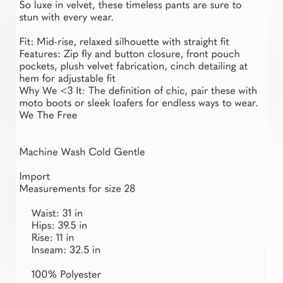 Free People Lotus Velvet Pants 26 NWT - Picture 3 of 14